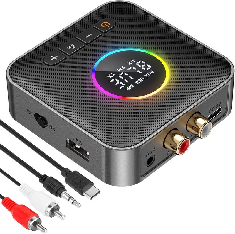 MakerHawk Bluetooth 5.4 Transmitter Receiver 3-in-1 Bluetooth Adapter HiFi Audio Receiver FM Transmitter with LED Display 3.5mm AUX RCA USB for TV/Car/PC/Home Stereo/Speakers - Image 1